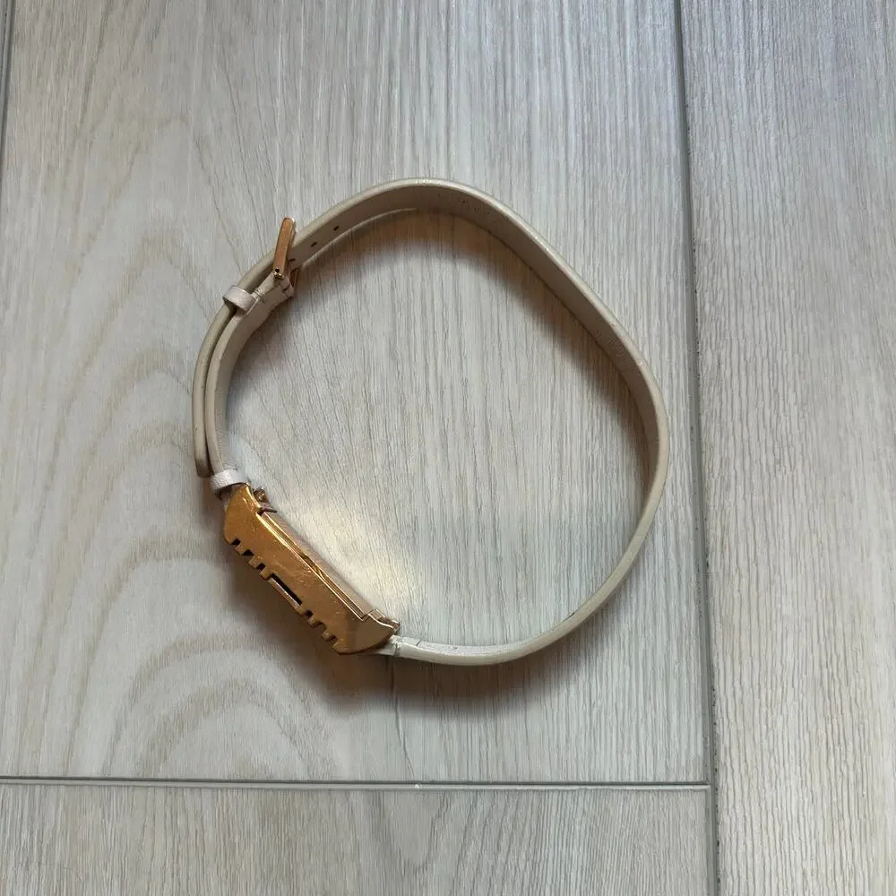 Tory Burch x Fitbit Fret cream gold leather double wrap buckle bracelet